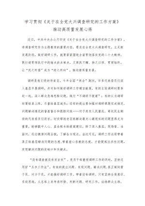 学习贯彻《关于在全党大兴调查研究的工作方案》推动高质量发展心得.docx