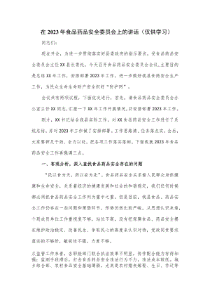 在2023年食品药品安全委员会上的讲话.docx