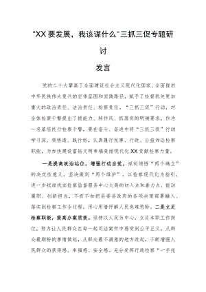“XX要发展我该谋什么”三抓三促专题研讨发言（检察干警）.docx