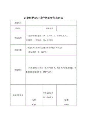 2023年创新能力提升活动意向表.docx