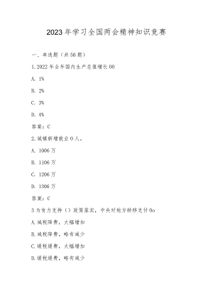 2023年学习全国两会精神网络知识竞赛及答案.docx