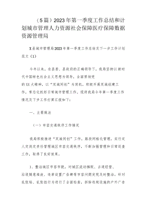 （5篇）2023年第一季度工作总结和计划城市管理人力资源社会保障医疗保障数据资源管理局.docx