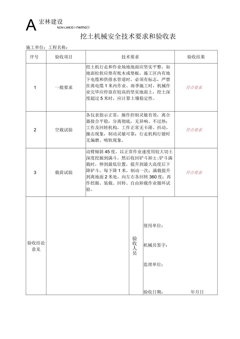 7-挖土机械安全验收表.docx_第1页