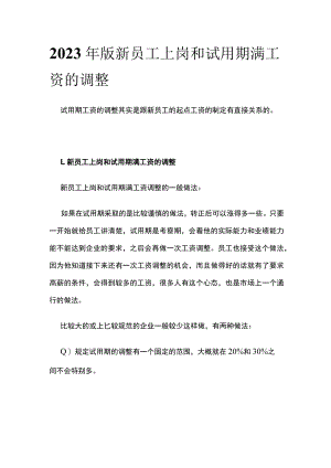 2023年版新员工上岗和试用期满工资的调整.docx