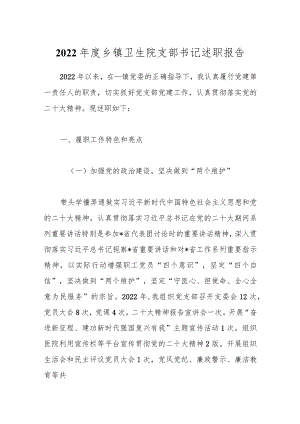 2022年度乡镇卫生院支部书记述职报告.docx