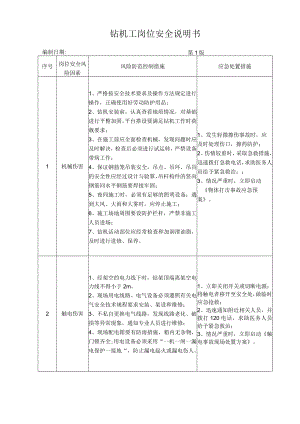 39钻机工岗位安全说明书.docx