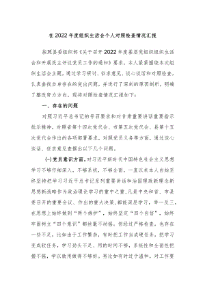 2022年度组织生活会个人对照检查情况汇报.docx