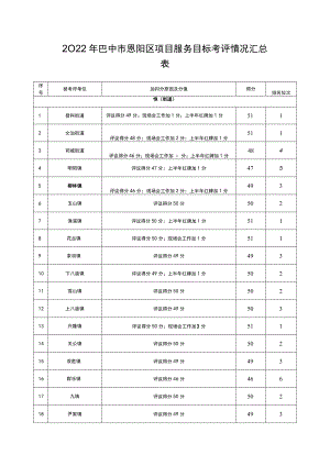 2022年巴中市恩阳区项目服务目标考评情况汇总表.docx