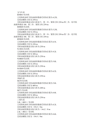 60款发动机 机油加注量 放油螺栓力矩表（附发动机机油如何正确选择及使用）.docx