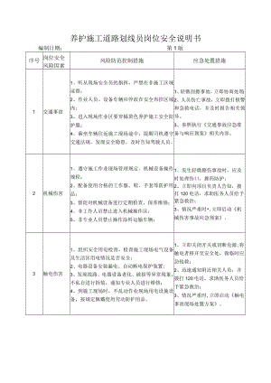 69养护施工道路划线员岗位安全说明书.docx