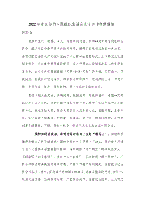 2022年度支部的专题组织生活会点评讲话稿供借鉴.docx