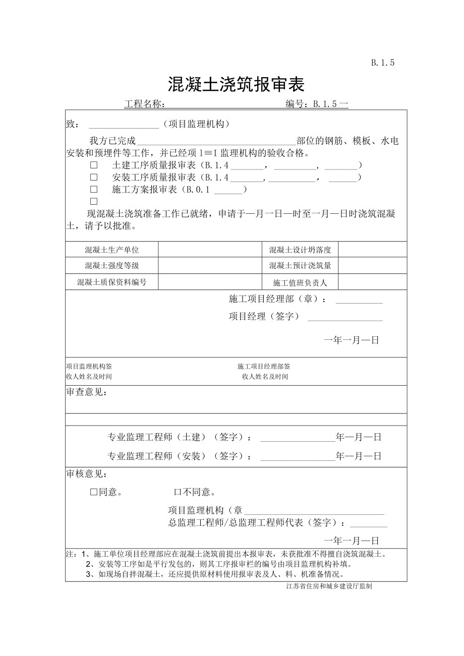 B.1.5 混凝土浇筑报审表.docx_第1页