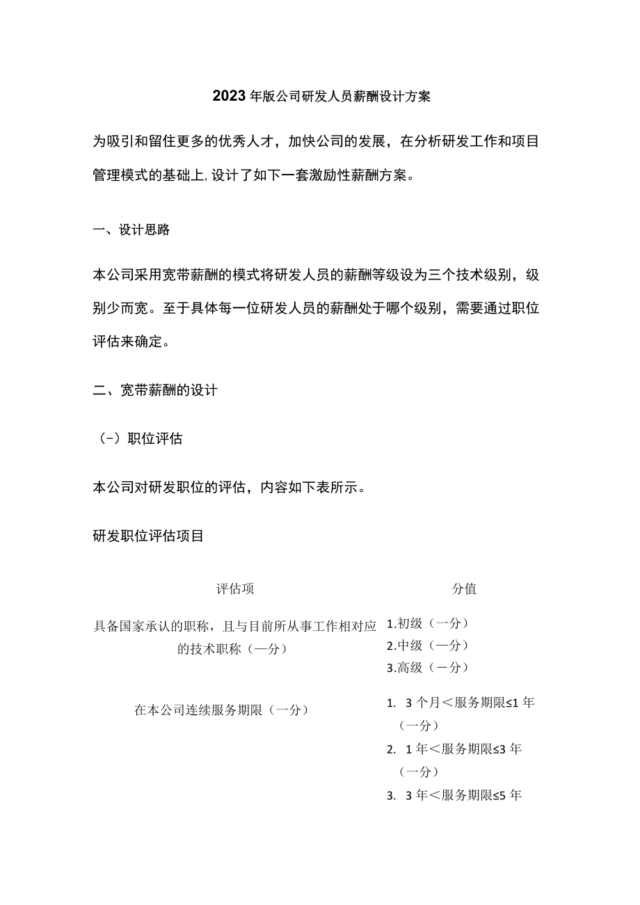 2023年版公司研发人员薪酬设计方案.docx_第1页