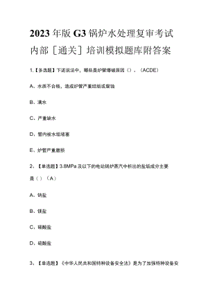2023年版G3锅炉水处理复审考试内部[通关]培训模拟题库附答案.docx