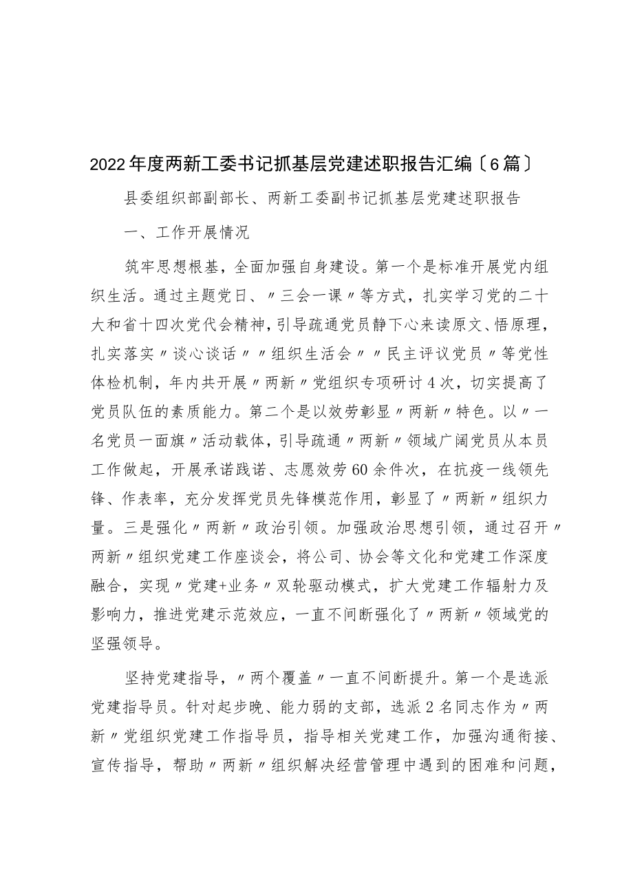 2022年度两新工委书记抓基层党建述职报告汇编（6篇）.docx_第1页