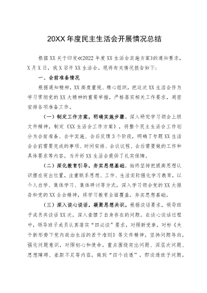 2022年度民主生活会开展情况总结(精选).docx
