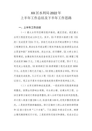 XX区水利局2022年上半年工作总结及下半年工作思路.docx