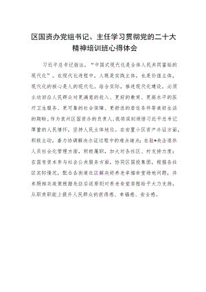 区国资办党组书记、主任学习贯彻党的二十大精神培训班心得体会.docx