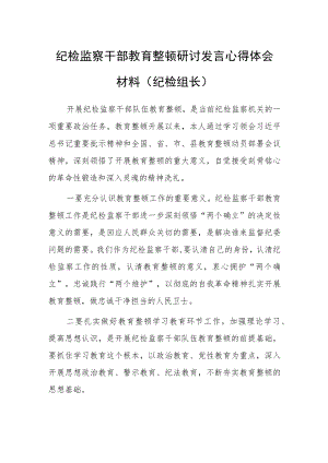 2023年纪检监察干部教育整顿研讨发言心得体会范文（纪检组长）.docx