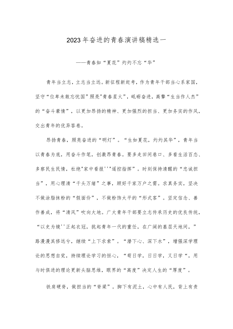 2023年奋进的青春演讲稿精选一.docx_第1页