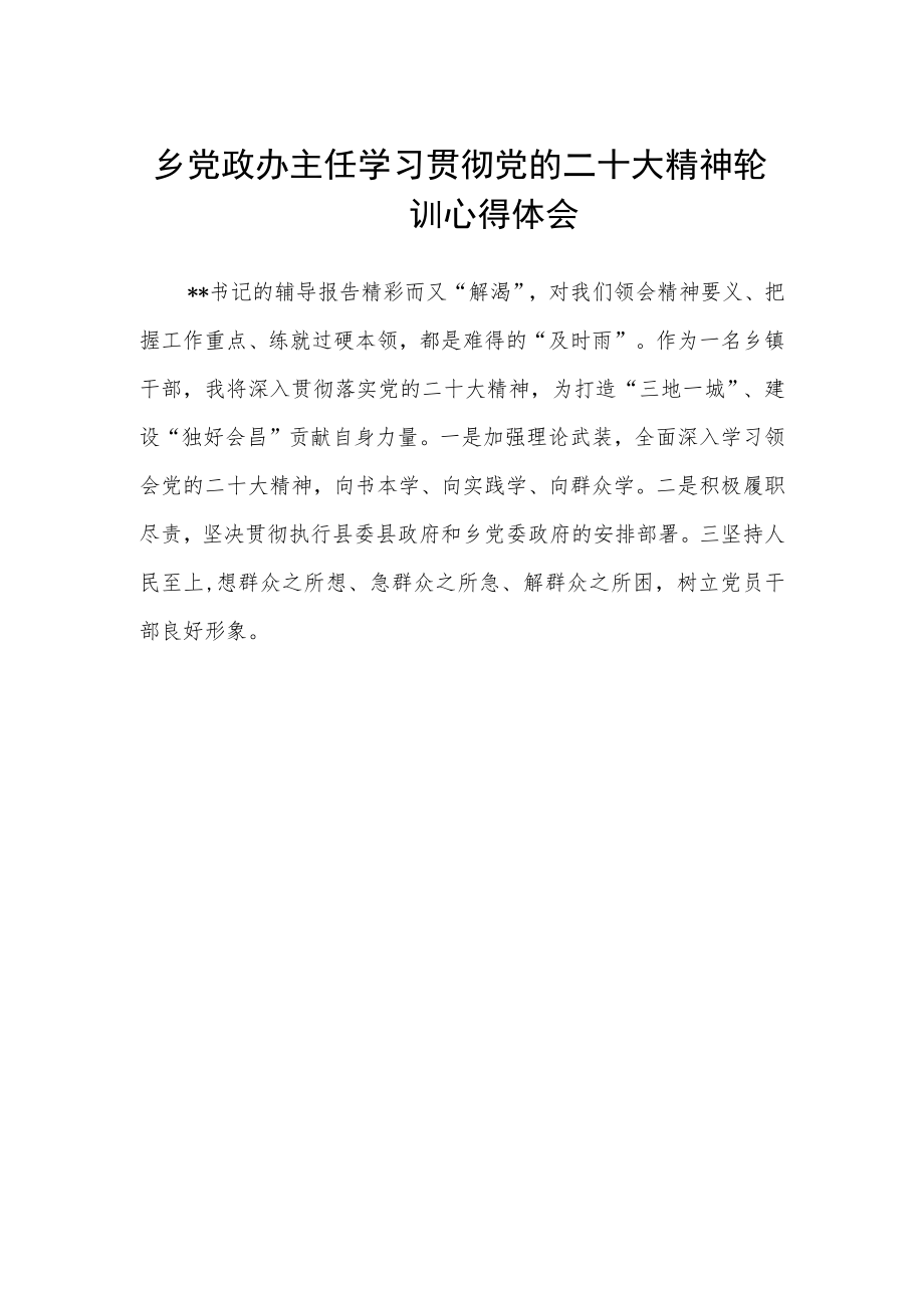 乡党政办主任学习贯彻党的二十大精神轮训心得体会.docx_第1页