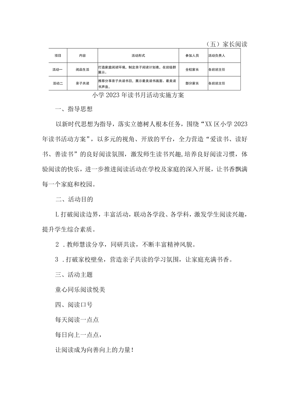 乡镇小学校2023年开展读书月活动工作方案 (合集4份).docx_第1页