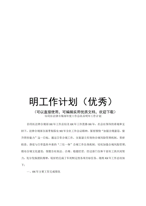 信用社法律合规部度工作总结及明工作计划(优秀).docx
