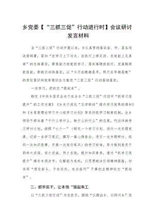 乡党委【“三抓三促”行动进行时】会议研讨发言材料【精选三篇】.docx