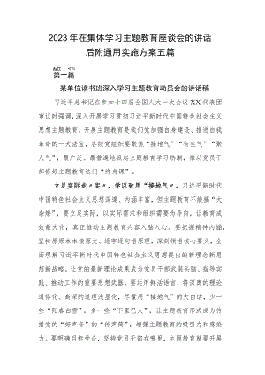 2023年在集体学习主题教育座谈会的讲话后附通用实施方案五篇.docx