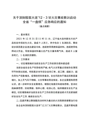 关于深刻吸取大连“12·31”火灾事故教训启动全省“一盘棋”应急响应的通知重点摘要.docx