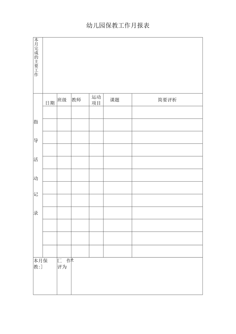保教工作月报表模板.docx_第1页