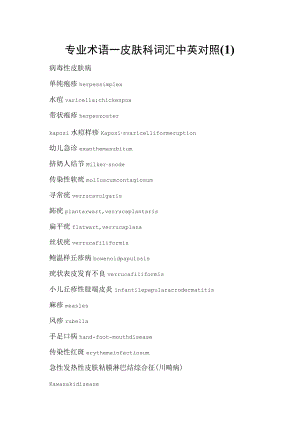 专业术语—皮肤科词汇中英对照.docx