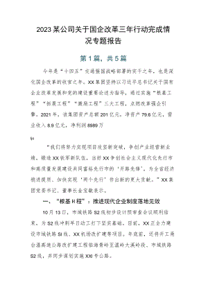 2023某公司关于国企改革三年行动完成情况专题报告.docx