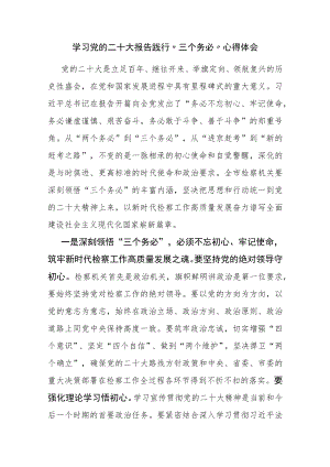 学习党的二十大报告践行“三个务必”心得体会范文两篇.docx
