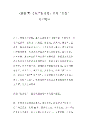 《榜样7》专题节目有感：染好“三色” 岗位建功.docx