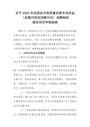 关于2022年促进经济高质量发展专项资金（发展内贸促消费方向）消费枢纽建设项目申报指南.docx