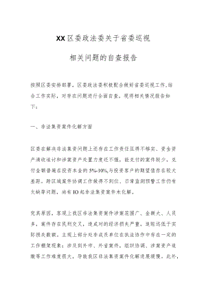 XX区委政法委关于省委巡视相关问题的自查报告.docx