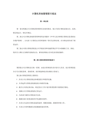 公司电脑计算机系统管理暂行规定.docx