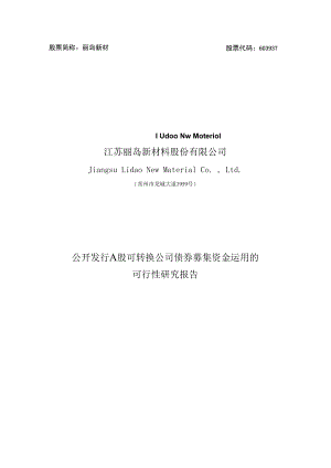 丽岛新材：公司公开发行A股可转换公司债券募集资金运用的可行性研究报告.docx