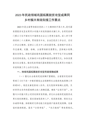 2023年民政领域巩固拓展脱贫攻坚成果同乡村振兴有效衔接工作要点.docx