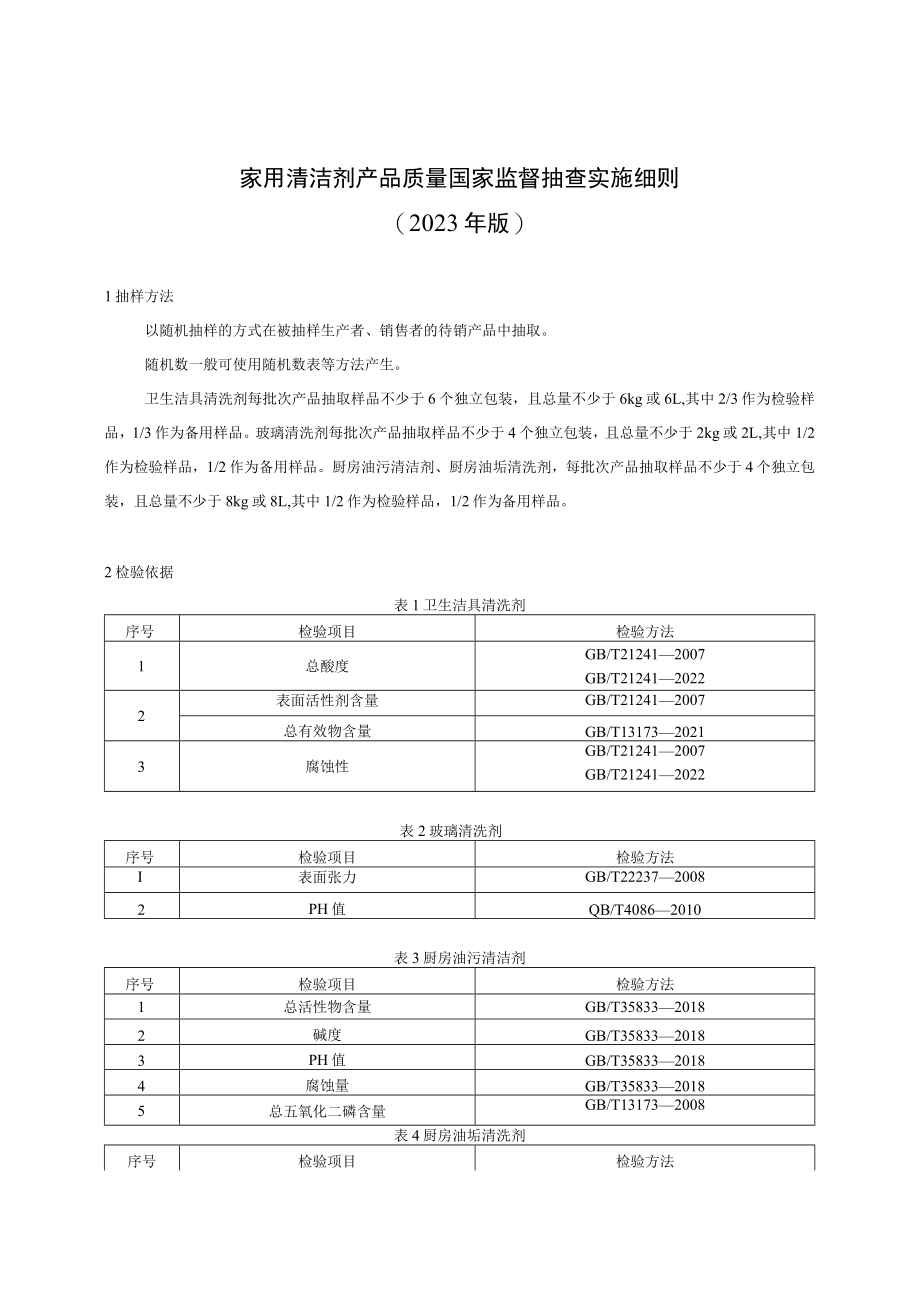 42 家用清洁剂产品质量国家监督抽查实施细则(2023年版).docx_第1页