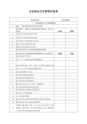 企业职业卫生管理自查查表.docx