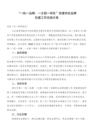 “一院一品牌、一支部一特色”党建品牌创建工作实施方案（含申报表学校）.docx