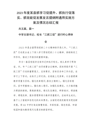 2023年度某县抓学习促提升、抓执行促落实、抓效能促发展发言提纲附通用实施方案及情况总结汇报.docx