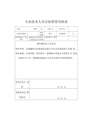 专业技术人员目标管理考核表.docx