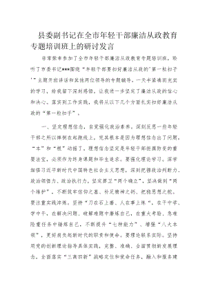 县委副书记在全市年轻干部廉洁从政教育专题培训班上的研讨发言.docx