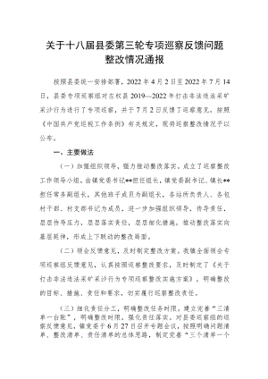 关于十八届县委第三轮专项巡察反馈问题整改情况通报.docx