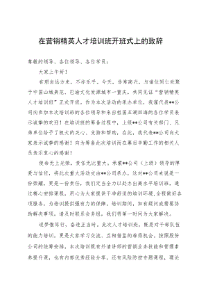在营销精英人才培训班开班式上的致辞.docx