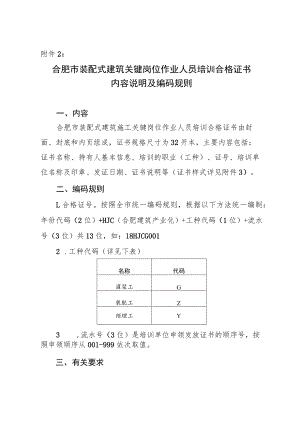 合肥市装配式建筑关键岗位作业人员培训合格证书内容及编码规则.docx