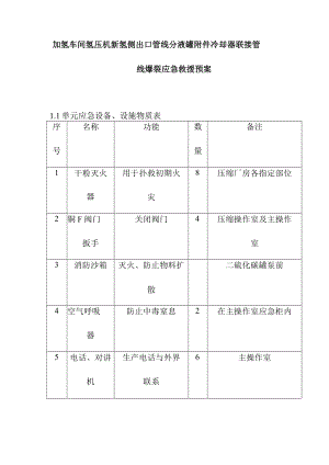加氢车间氢压机新氢侧出口管线分液罐附件冷却器联接管线爆裂应急救援预案.docx